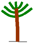 stylized palm tree: trunk with three branches/fronds on each side near the top